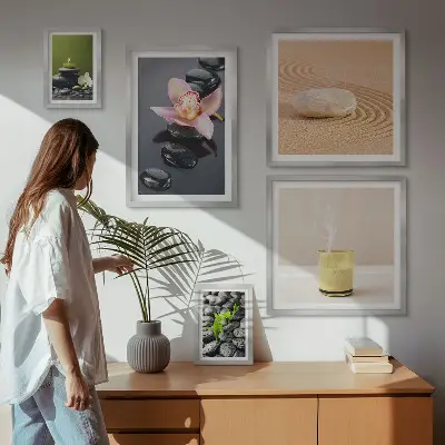 Képkészlet nappaliba zen kövek és orchideák mintával