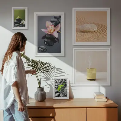 Képkészlet nappaliba zen kövek és orchideák mintával