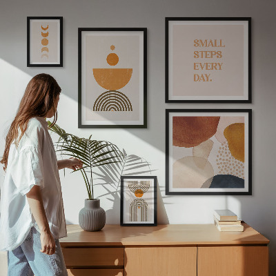 Képkészlet nappaliba Stílusos grafika földszínekben