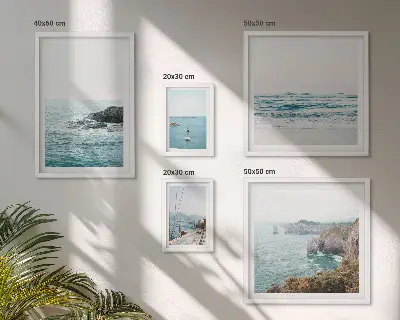 Képkészlet nappaliba nyugodt tengeri kilátás stranddal és sziklákkal