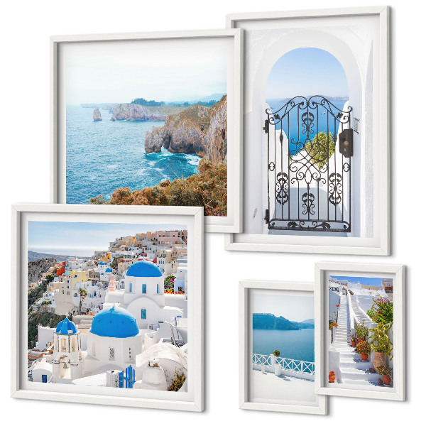 Prémium keretezett kép válogatás Santorini kék tenger házak
