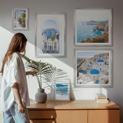 Prémium keretezett kép válogatás Santorini kék tenger házak