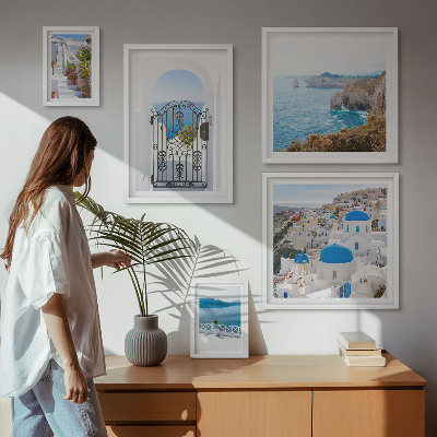 Prémium keretezett kép válogatás Santorini kék tenger házak