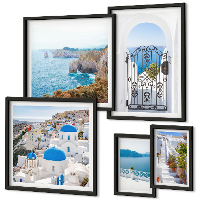 Prémium keretezett kép válogatás Santorini kék tenger házak