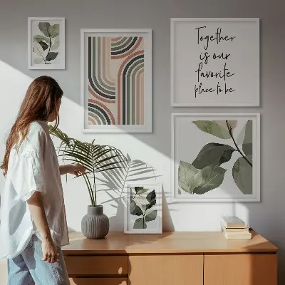 Dekorációs képkészlet nappaliba stílusos geometrikus virágdíszek