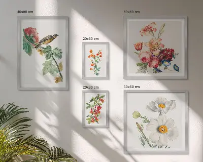 Virágos madarak vintage dekoráció prémium keretezett kép