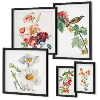 Virágos madarak vintage dekoráció prémium keretezett kép