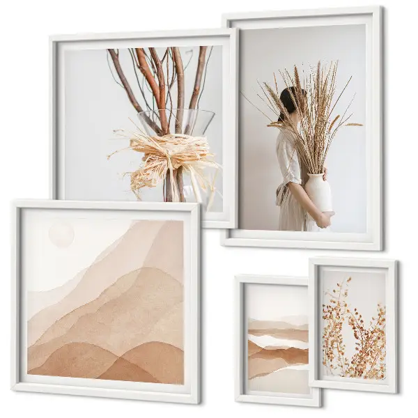 Bohém növényi tájkép falikép szett stílusos nappali dekoráció