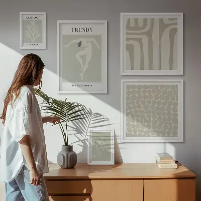 Stílusos absztrakt zöld grafika képkészlet nappaliba