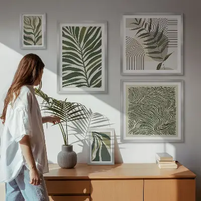 Képkészlet nappaliba modern növényi mintákkal