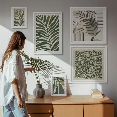 Képkészlet nappaliba modern növényi mintákkal