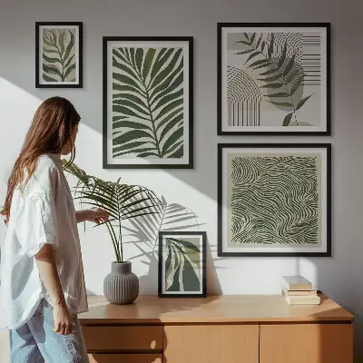 Képkészlet nappaliba modern növényi mintákkal