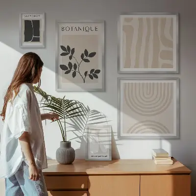 Dekorációs képkészlet nappaliba stílusos növényi grafikával