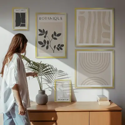 Dekorációs képkészlet nappaliba stílusos növényi grafikával