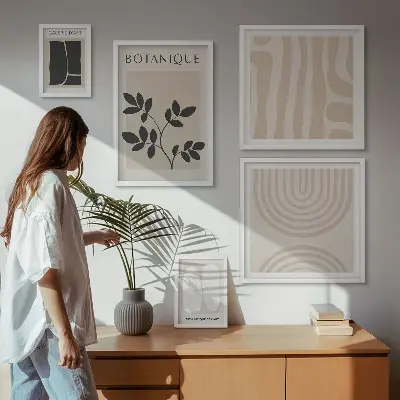 Dekorációs képkészlet nappaliba stílusos növényi grafikával