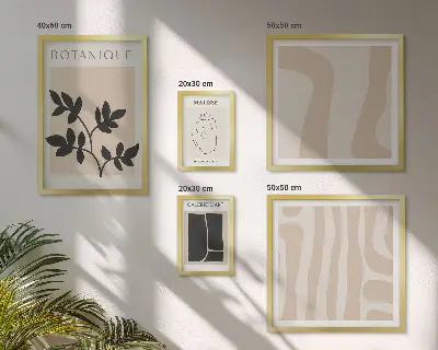 Képkészlet nappaliba stílusos absztrakt növényi grafikával