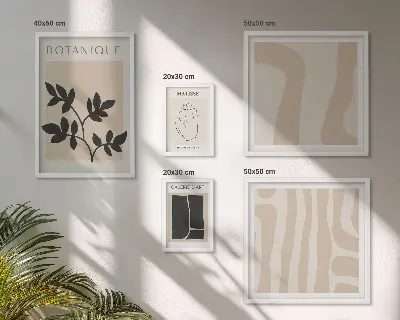 Képkészlet nappaliba stílusos absztrakt növényi grafikával