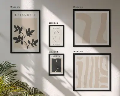 Képkészlet nappaliba stílusos absztrakt növényi grafikával