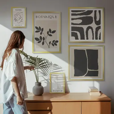 Stílusos absztrakt növényi grafika prémium keretezett kép