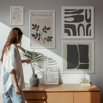 Stílusos absztrakt növényi grafika prémium keretezett kép