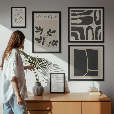 Stílusos absztrakt növényi grafika prémium keretezett kép