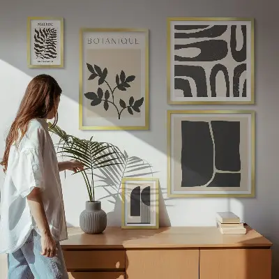 Dekorációs képkészlet nappaliba stílusos absztrakt természet grafikával