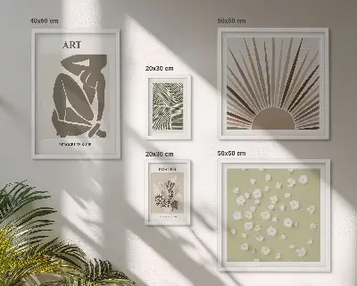 Képkészlet nappaliba stílusos absztrakt növényi grafikával