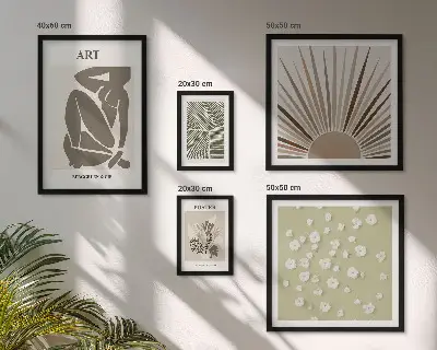 Képkészlet nappaliba stílusos absztrakt növényi grafikával