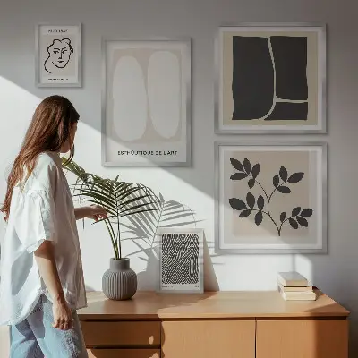 Dekorációs kép készlet nappaliba stílusos minimalista vonalvezetésű grafikával