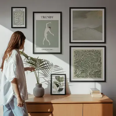Képkészlet nappaliba stílusos absztrakt növények mintával