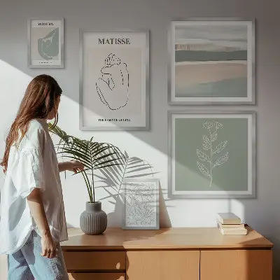 Dekorációs kép készlet nappaliba stílusos növényi grafikával