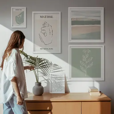 Dekorációs kép készlet nappaliba stílusos növényi grafikával
