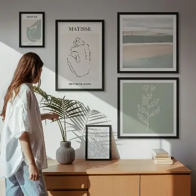 Dekorációs kép készlet nappaliba stílusos növényi grafikával