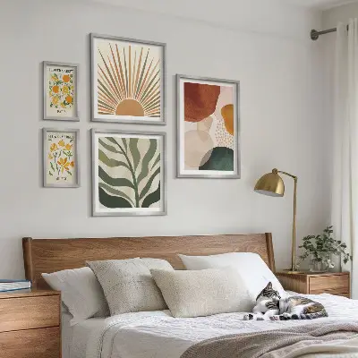 Dekorációs képkészlet nappaliba stílusos növényi geometriai grafikával