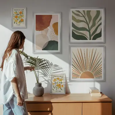 Dekorációs képkészlet nappaliba stílusos növényi geometriai grafikával