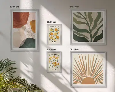 Dekorációs képkészlet nappaliba stílusos növényi geometriai grafikával