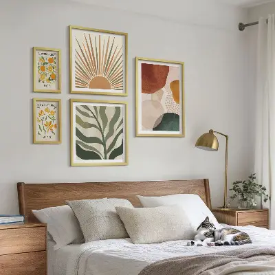 Dekorációs képkészlet nappaliba stílusos növényi geometriai grafikával