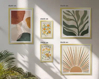 Dekorációs képkészlet nappaliba stílusos növényi geometriai grafikával