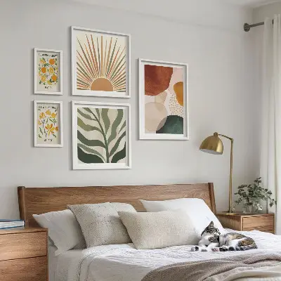 Dekorációs képkészlet nappaliba stílusos növényi geometriai grafikával