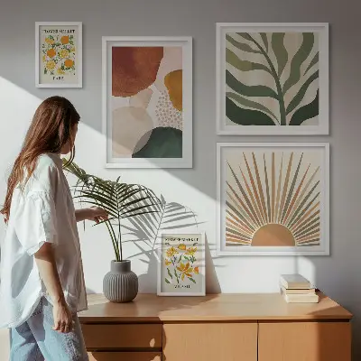 Dekorációs képkészlet nappaliba stílusos növényi geometriai grafikával