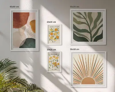 Dekorációs képkészlet nappaliba stílusos növényi geometriai grafikával