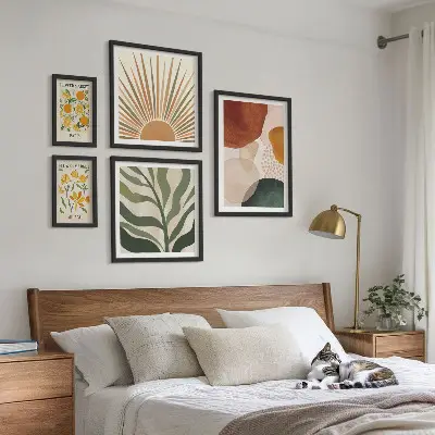 Dekorációs képkészlet nappaliba stílusos növényi geometriai grafikával