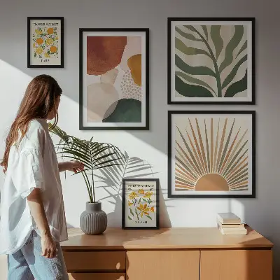 Dekorációs képkészlet nappaliba stílusos növényi geometriai grafikával