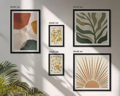 Dekorációs képkészlet nappaliba stílusos növényi geometriai grafikával