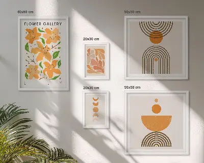 Dekorációs képkészlet nappaliba stílusos virágok és geometria mintával