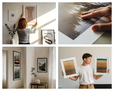 Absztrakt növényi hullámok dekorációs kép készlet nappaliba való kivitelben