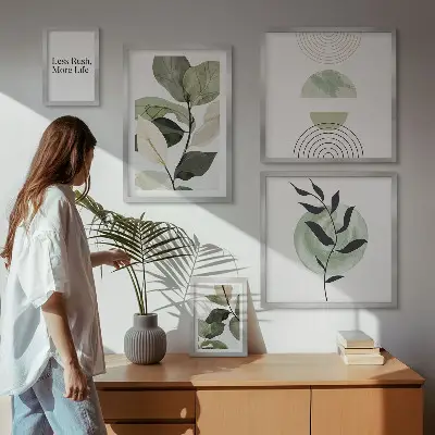Dekorációs képkészlet stílusos növényi grafikákkal nappaliba