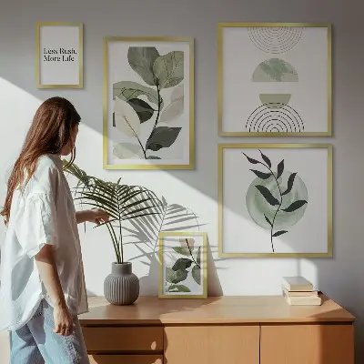Dekorációs képkészlet stílusos növényi grafikákkal nappaliba