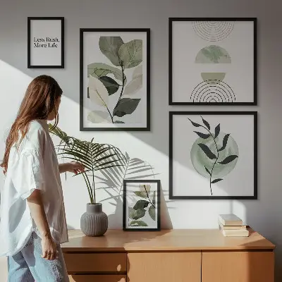 Dekorációs képkészlet stílusos növényi grafikákkal nappaliba