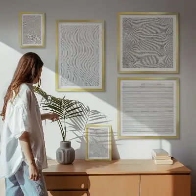 Dekorációs képkészlet nappaliba homok mintás geometriai szerkezetekkel